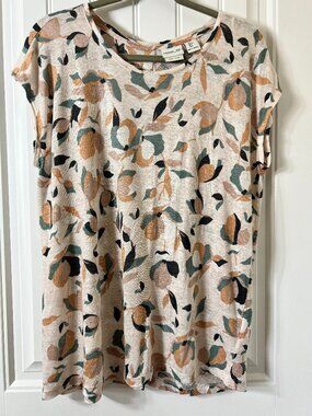 Rachel Zoe 100% Linen Floral Button Back Blouse Top Large L Boho Coastal